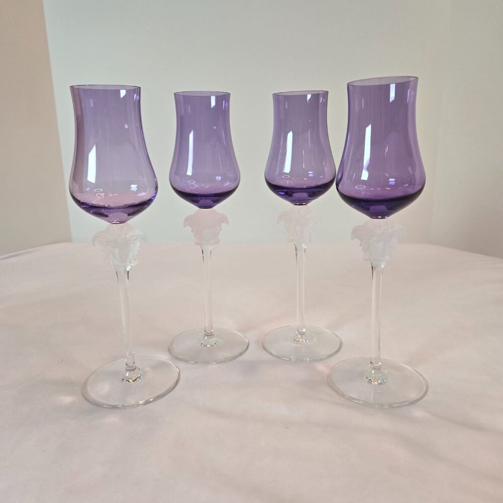 VERSACE Rosenthal Versace Medusa Lumière Grappa Glass - 4 Frosted Medusa /Purple